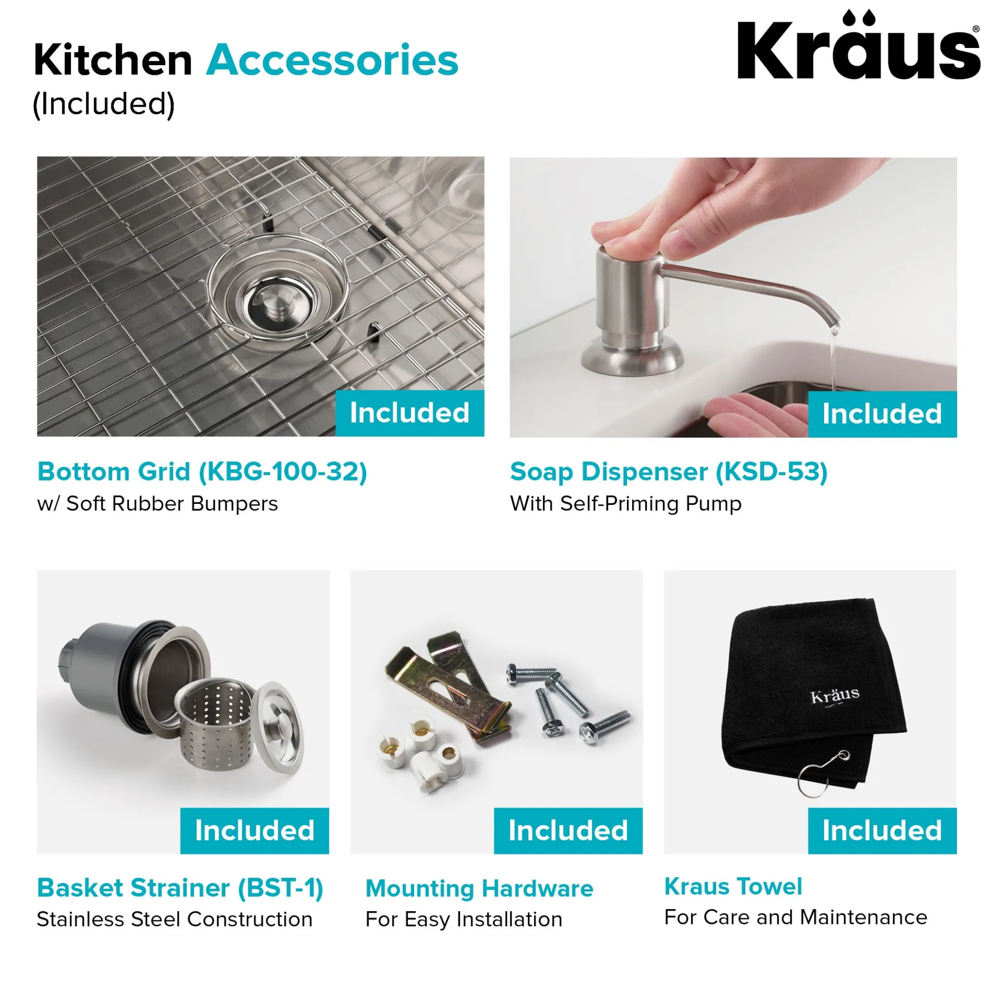 32" Undermount Kitchen Sink w/ Bolden Commercial Pull-Down Faucet and Soap Dispenser in Stainless Steel/Chrome