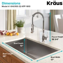 32" Undermount Kitchen Sink w/ Bolden Commercial Pull-Down Faucet and Soap Dispenser in Stainless Steel