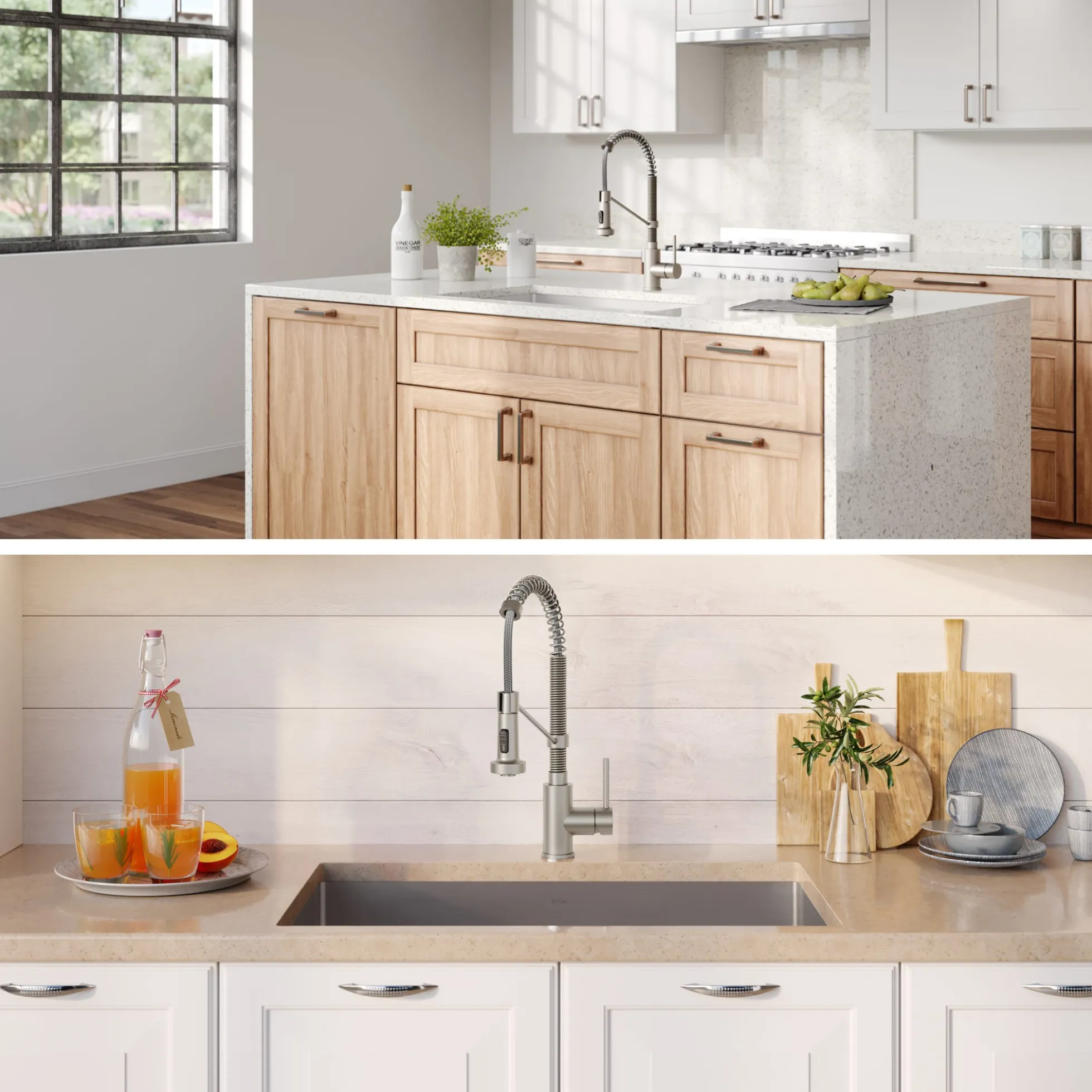 32" Undermount Kitchen Sink w/ Bolden Commercial Pull-Down Faucet and Soap Dispenser in Stainless Steel