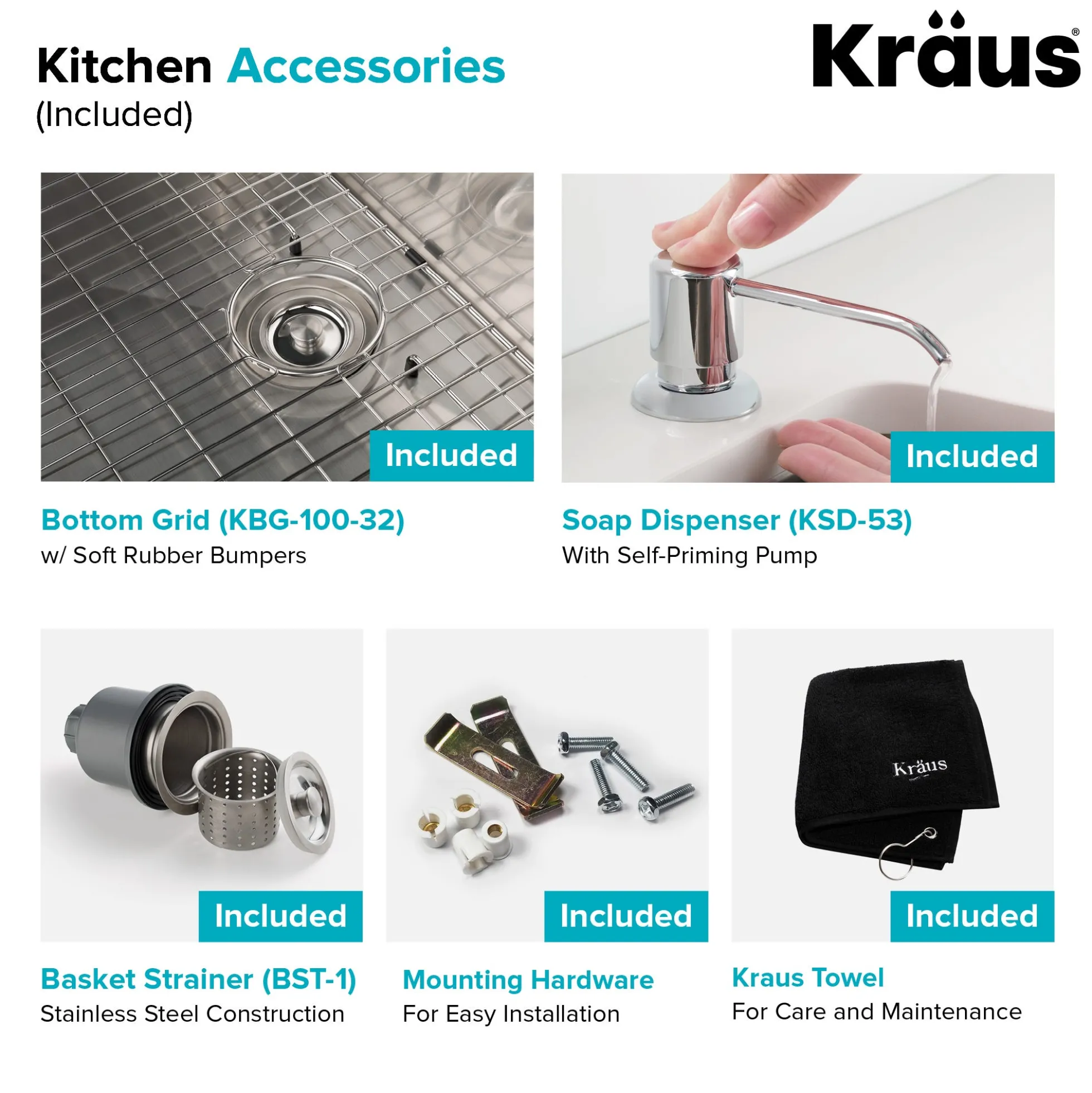 32" Undermount Kitchen Sink w/ Bolden Commercial Pull-Down Faucet and Soap Dispenser in Chrome