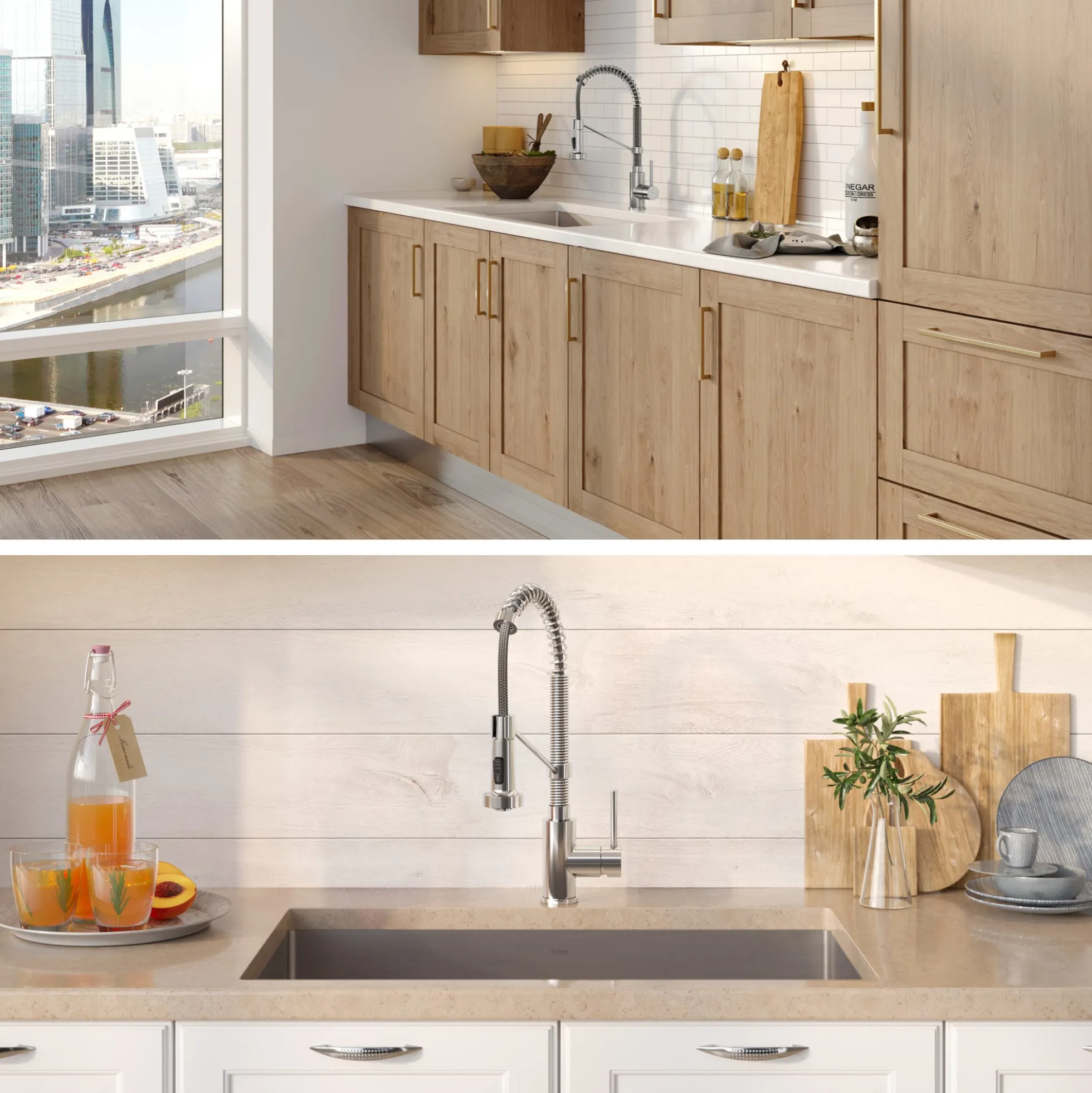 32" Undermount Kitchen Sink w/ Bolden Commercial Pull-Down Faucet and Soap Dispenser in Chrome