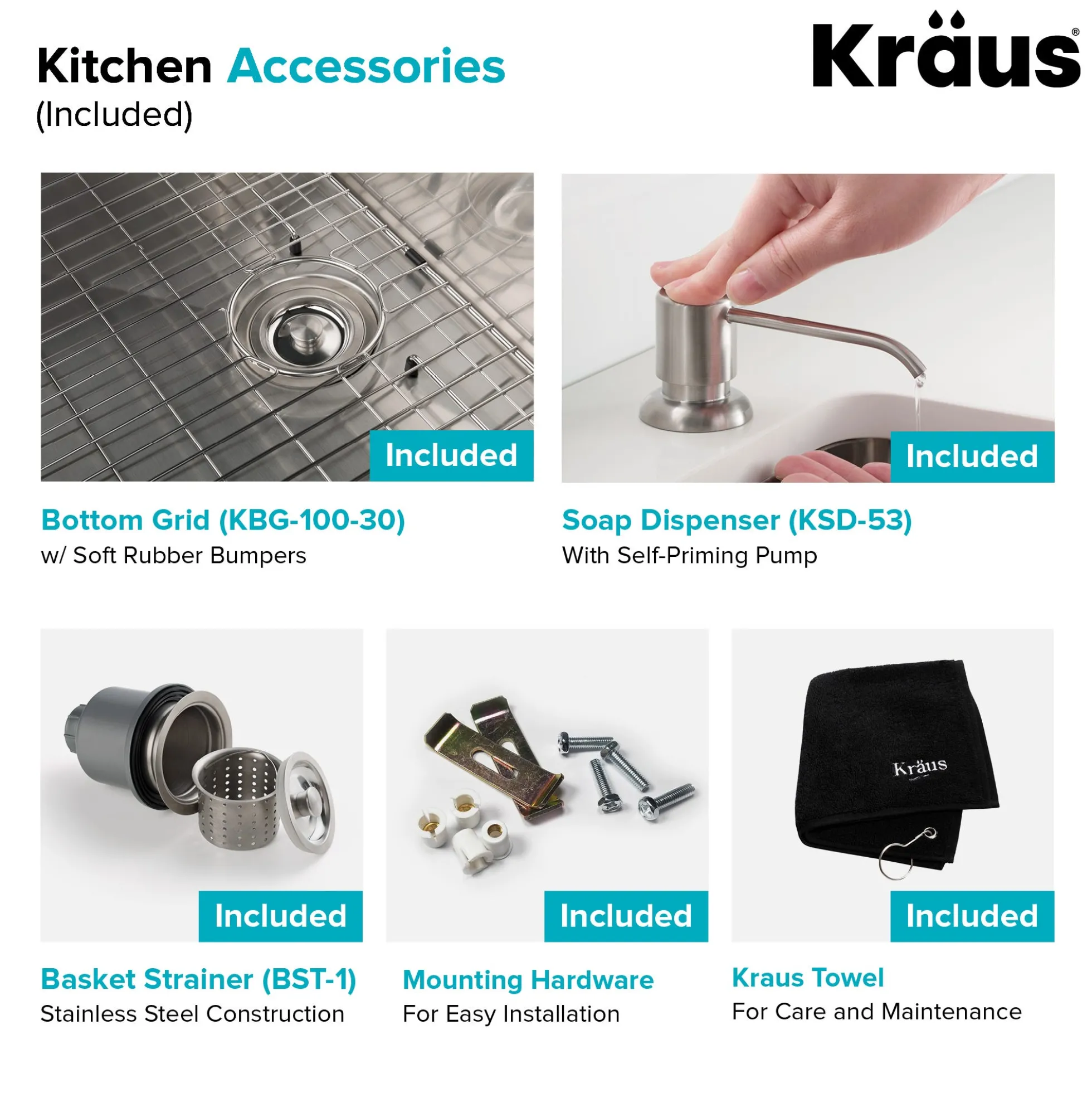30" Undermount Kitchen Sink w/ Bolden Commercial Pull-Down Faucet and Soap Dispenser in Stainless Steel