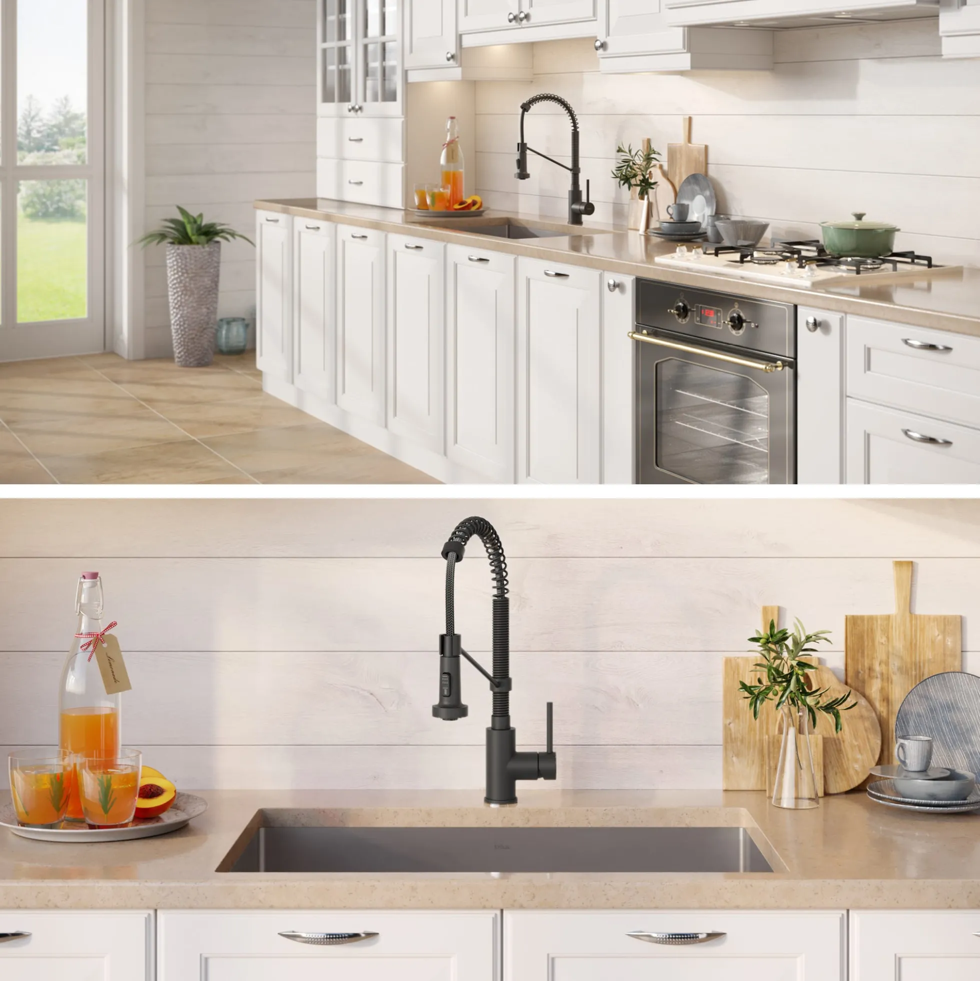 30" Undermount Kitchen Sink w/ Bolden Commercial Pull-Down Faucet and Soap Dispenser in Matte Black