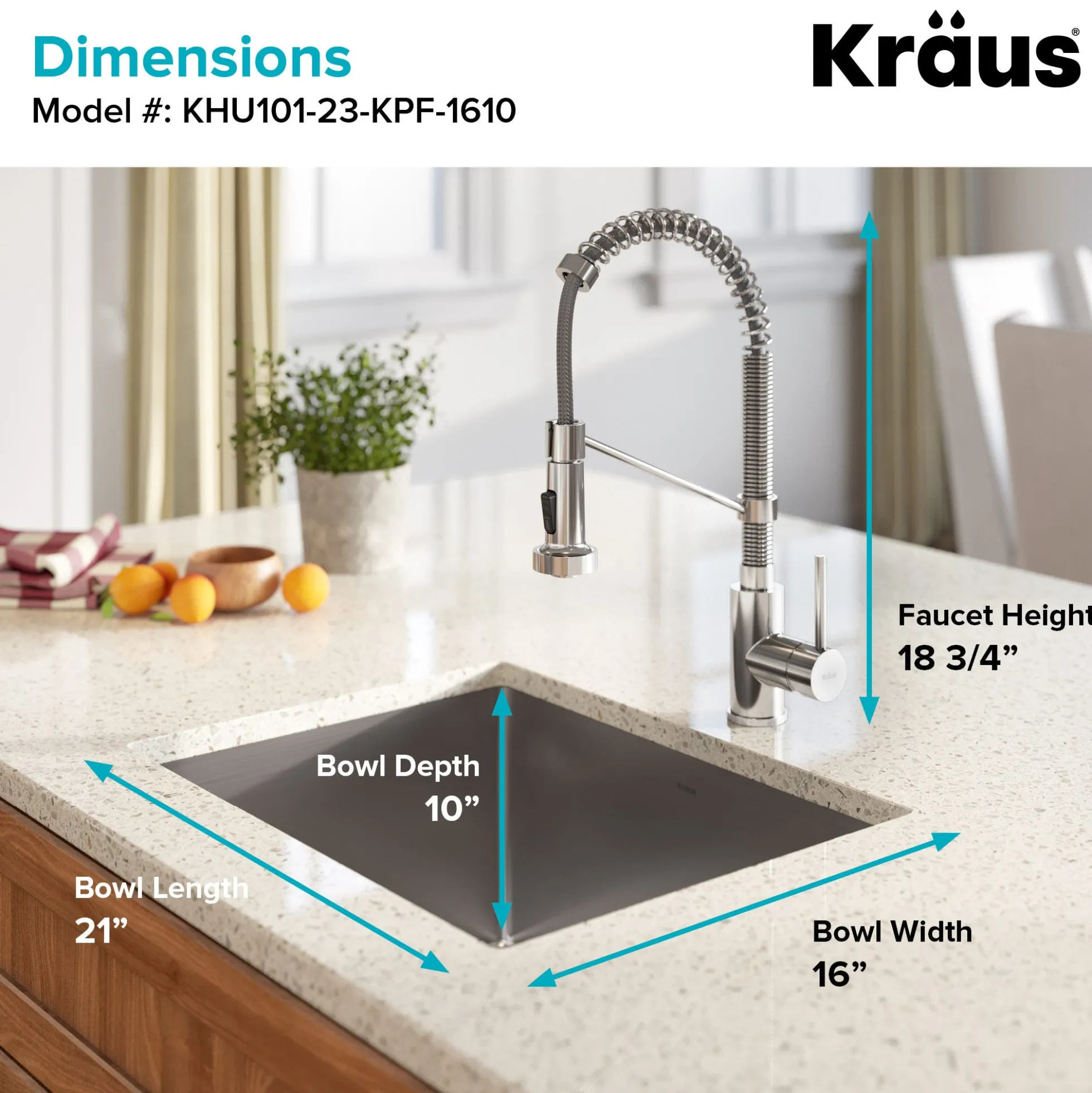 23" Undermount Kitchen Sink w/ Bolden Commercial Pull-Down Faucet and Soap Dispenser in Stainless Steel