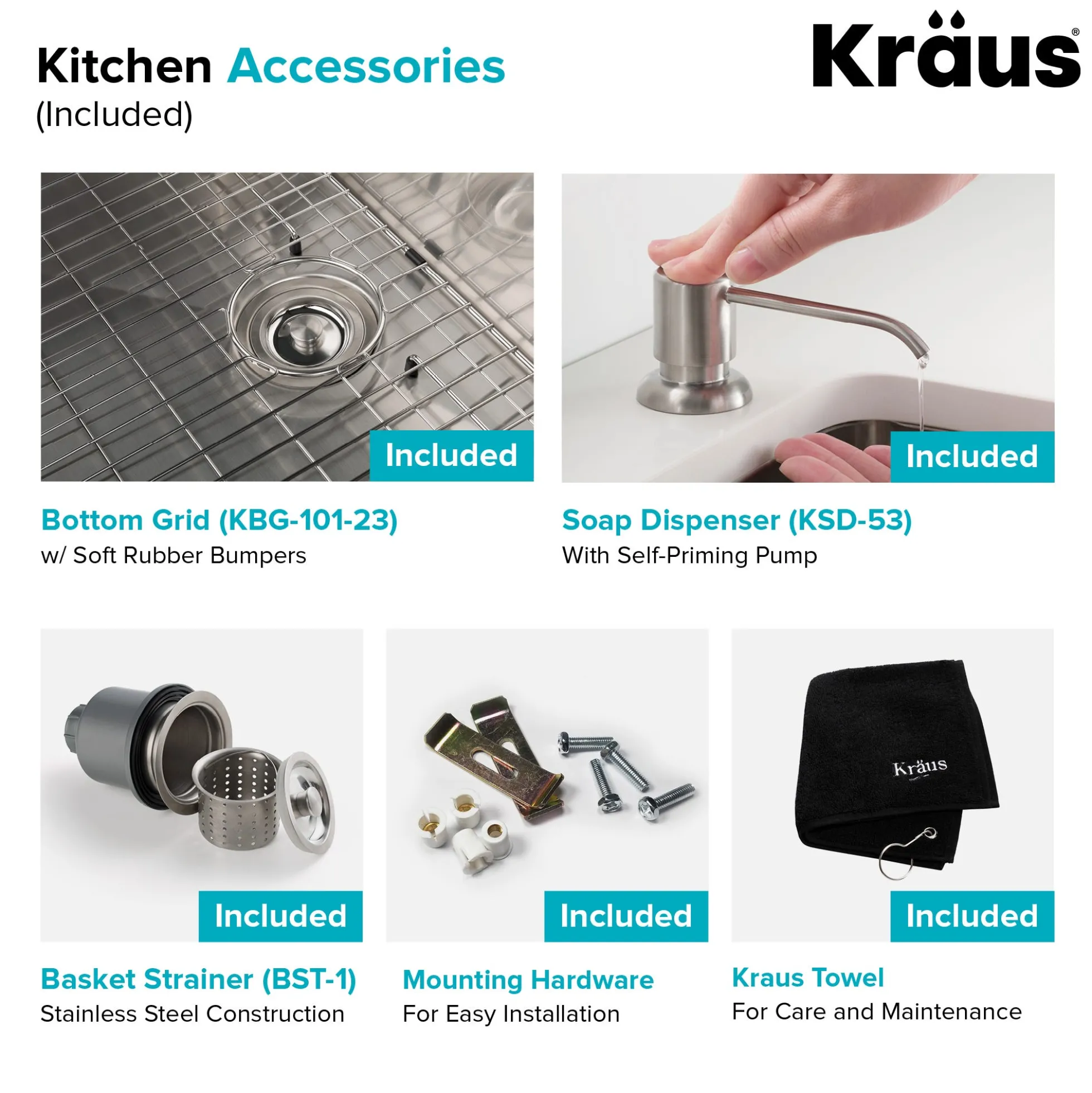 23" Undermount Kitchen Sink w/ Bolden Commercial Pull-Down Faucet and Soap Dispenser in Stainless Steel