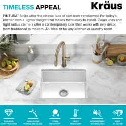 21” Undermount Porcelain Enameled Steel Single Bowl Kitchen Sink in White