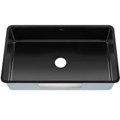 32” Undermount Porcelain Enameled Steel Single Bowl Kitchen Sink in Black