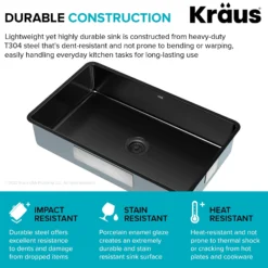 32” Undermount Porcelain Enameled Steel Single Bowl Kitchen Sink in Black