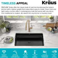 32” Undermount Porcelain Enameled Steel Single Bowl Kitchen Sink in Black