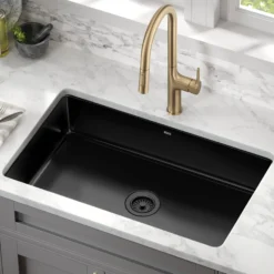 32” Undermount Porcelain Enameled Steel Single Bowl Kitchen Sink in Black