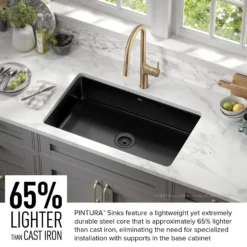 32” Undermount Porcelain Enameled Steel Single Bowl Kitchen Sink in Black