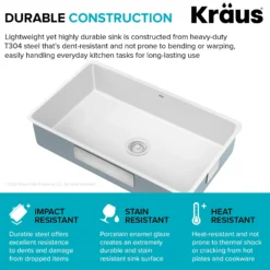 32” Undermount Porcelain Enameled Steel Single Bowl Kitchen Sink in White