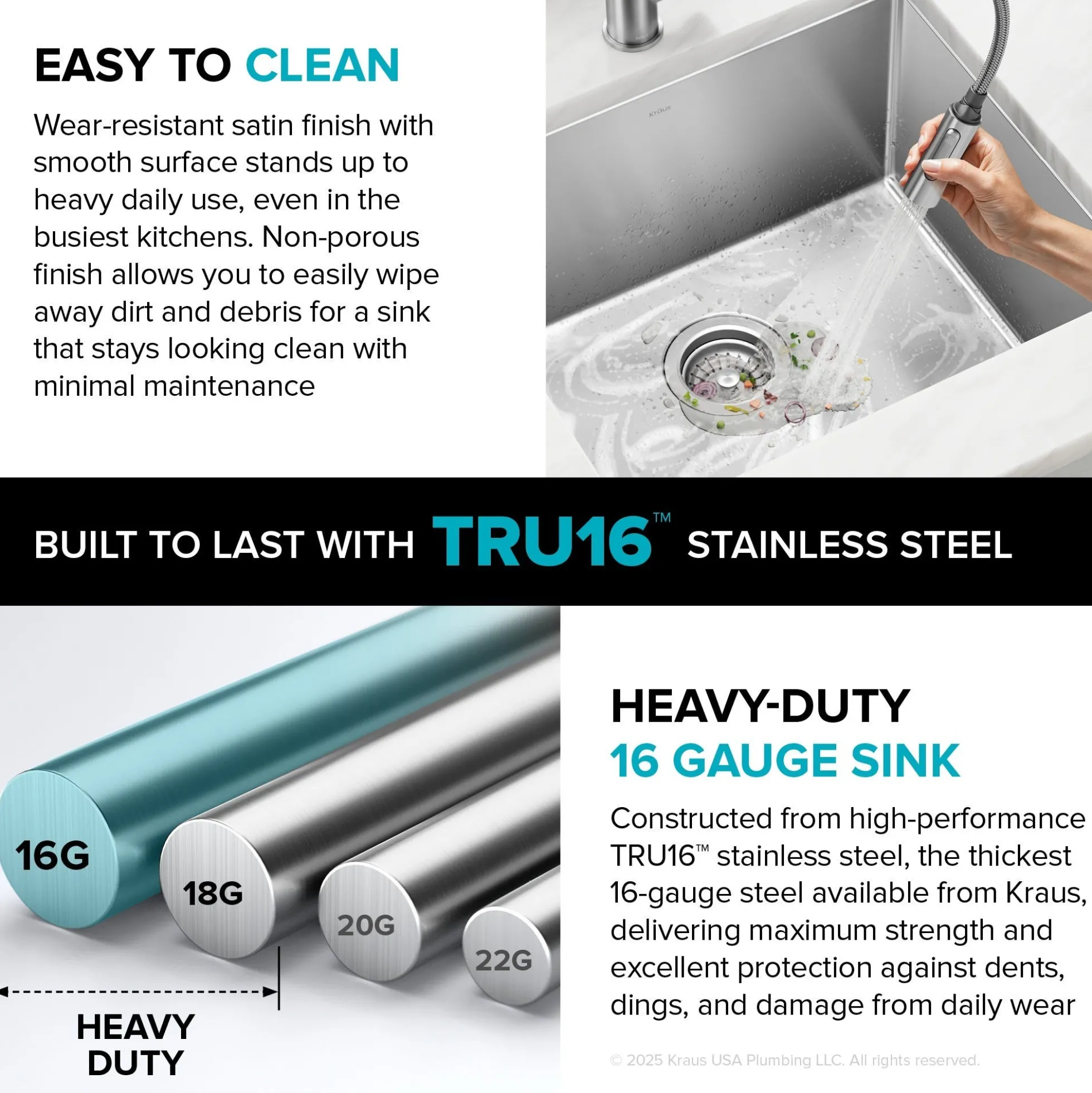 25" Undermount Single Bowl 16 Gauge Stainless Steel Kitchen Sink