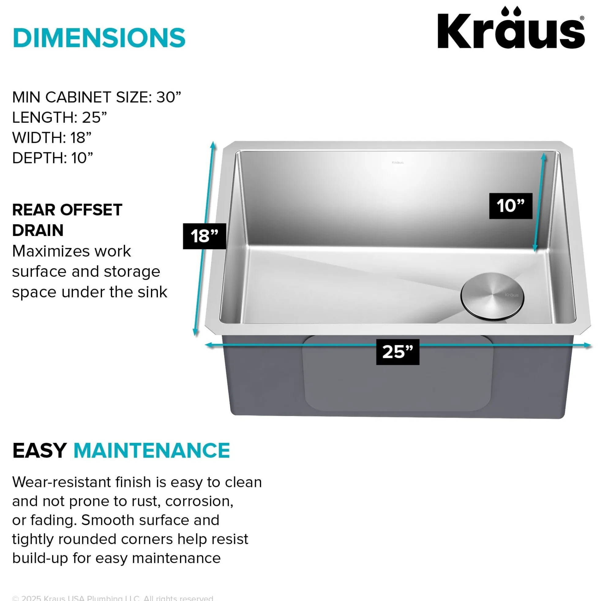25" Undermount Single Bowl 16 Gauge Stainless Steel Kitchen Sink