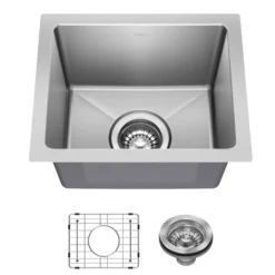 15” Undermount Single Bowl 18-Gauge Stainless Steel Kitchen Bar Sink