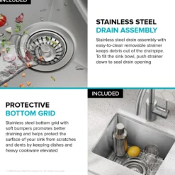 15” Undermount Single Bowl 18-Gauge Stainless Steel Kitchen Bar Sink