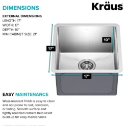17" Undermount Single Bowl 16 Gauge Stainless Steel Bar Kitchen Sink