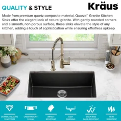 31” Undermount Single Bowl Granite Kitchen Sink in Black Onyx