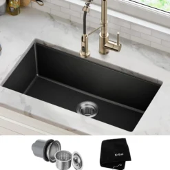 31” Undermount Single Bowl Granite Kitchen Sink in Black Onyx