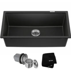 31” Undermount Single Bowl Granite Kitchen Sink in Black Onyx