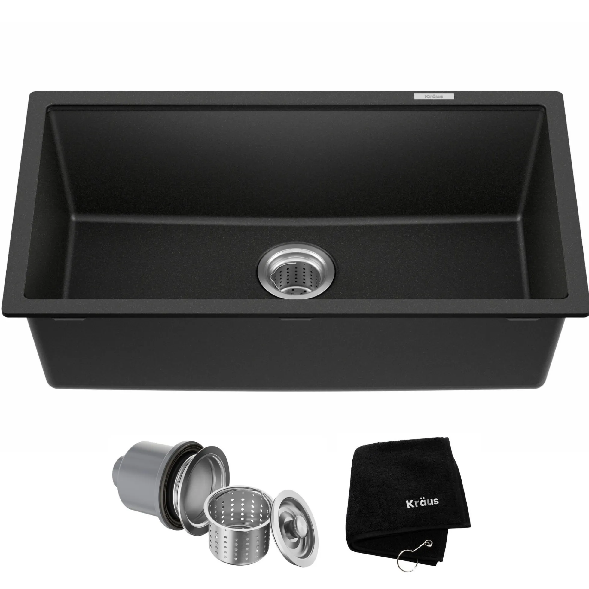 31” Undermount Single Bowl Granite Kitchen Sink in Black Onyx