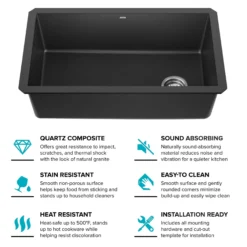 32” Undermount Single Bowl Granite Kitchen Sink in Black