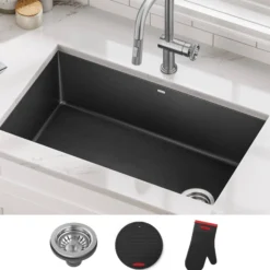 32” Undermount Single Bowl Granite Kitchen Sink in Black