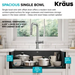 32” Undermount Single Bowl Granite Kitchen Sink in Black