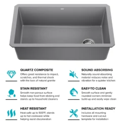 32” Undermount Single Bowl Granite Kitchen Sink in Grey