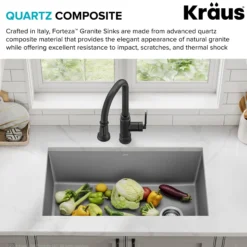 32” Undermount Single Bowl Granite Kitchen Sink in Grey