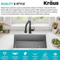 32” Undermount Single Bowl Granite Kitchen Sink in Grey