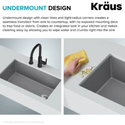 32” Undermount Single Bowl Granite Kitchen Sink in Grey