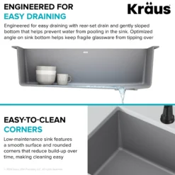 32” Undermount Single Bowl Granite Kitchen Sink in Grey