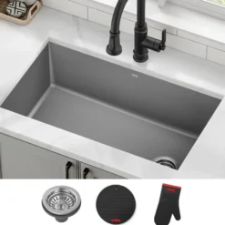 32” Undermount Single Bowl Granite Kitchen Sink in Grey