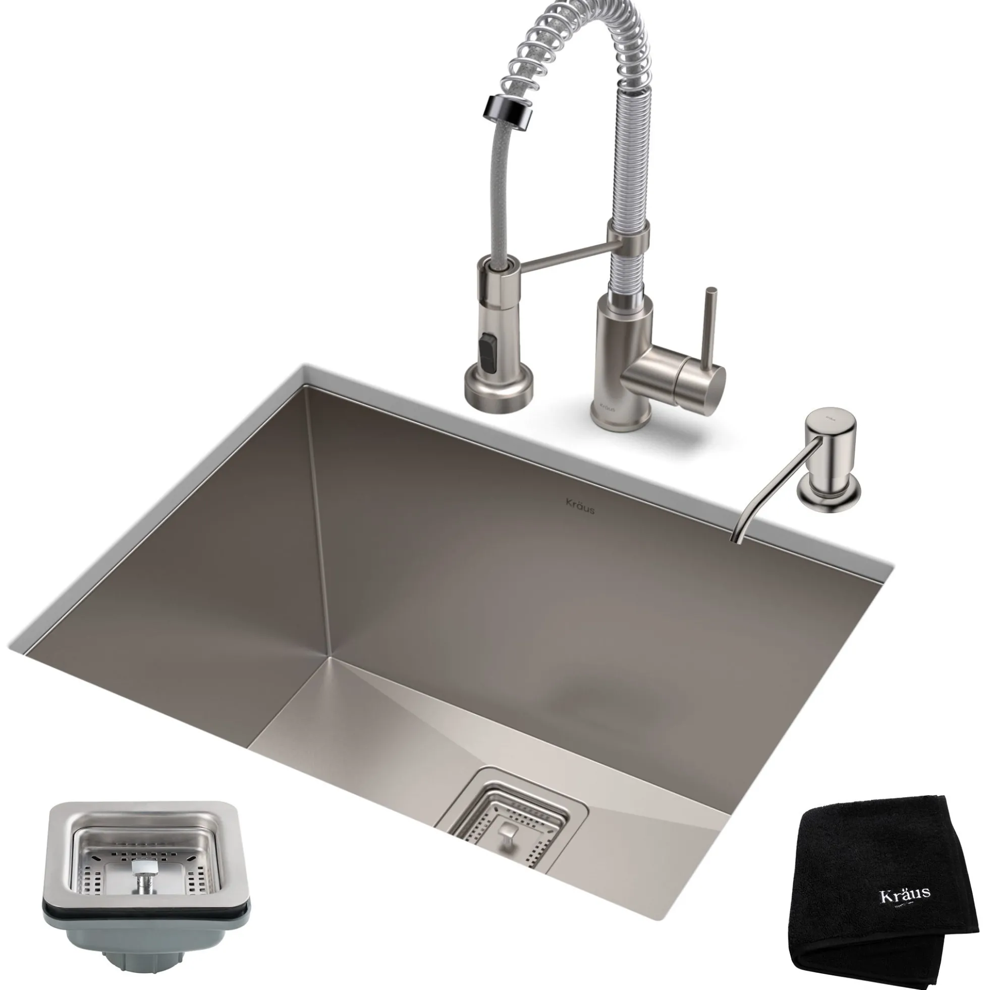 24" Undermount Utility Sink w/ Bolden Commercial Pull-Down Faucet and Soap Dispenser in Stainless Steel/Chrome