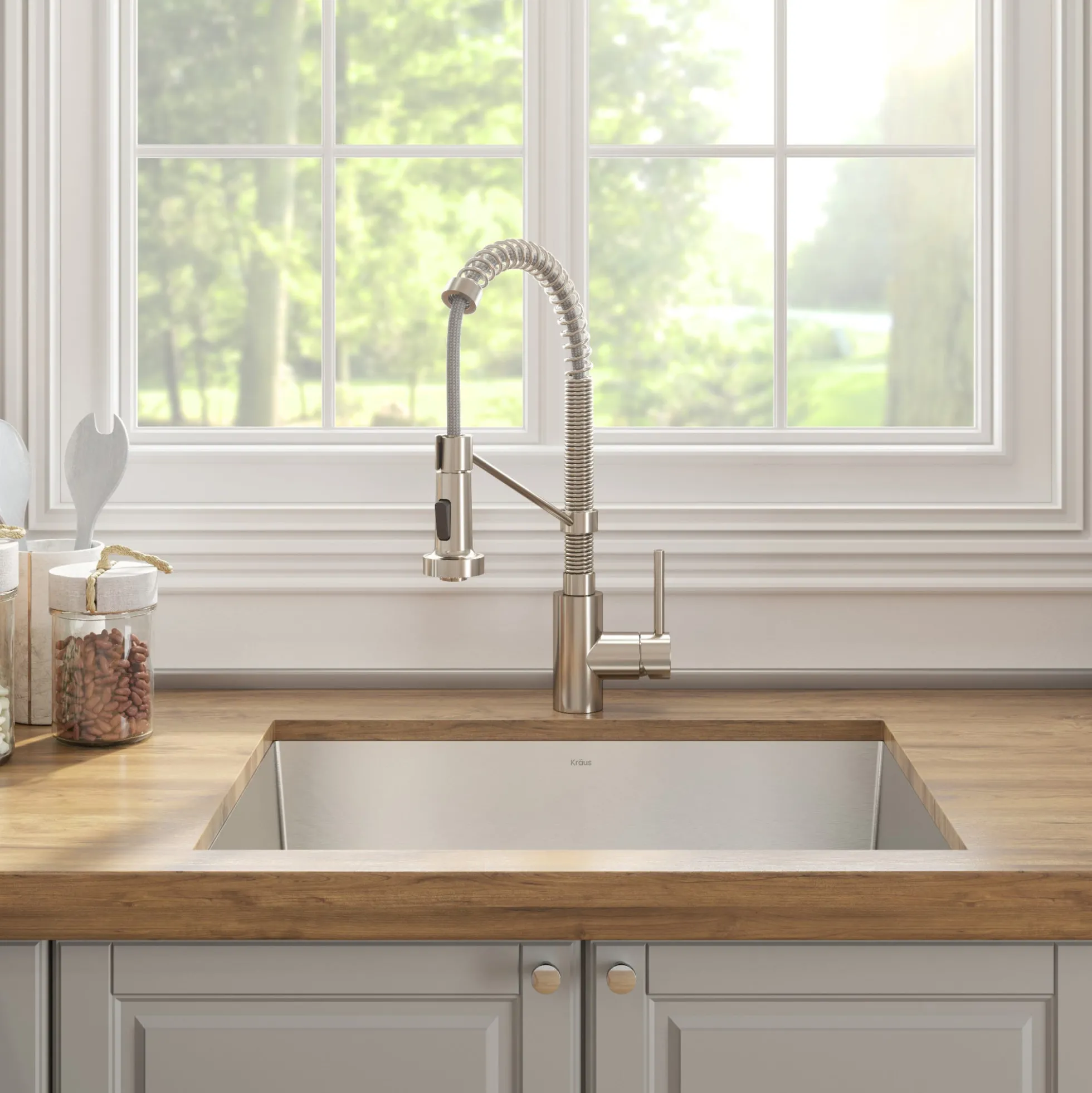 24" Undermount Utility Sink w/ Bolden Commercial Pull-Down Faucet and Soap Dispenser in Stainless Steel