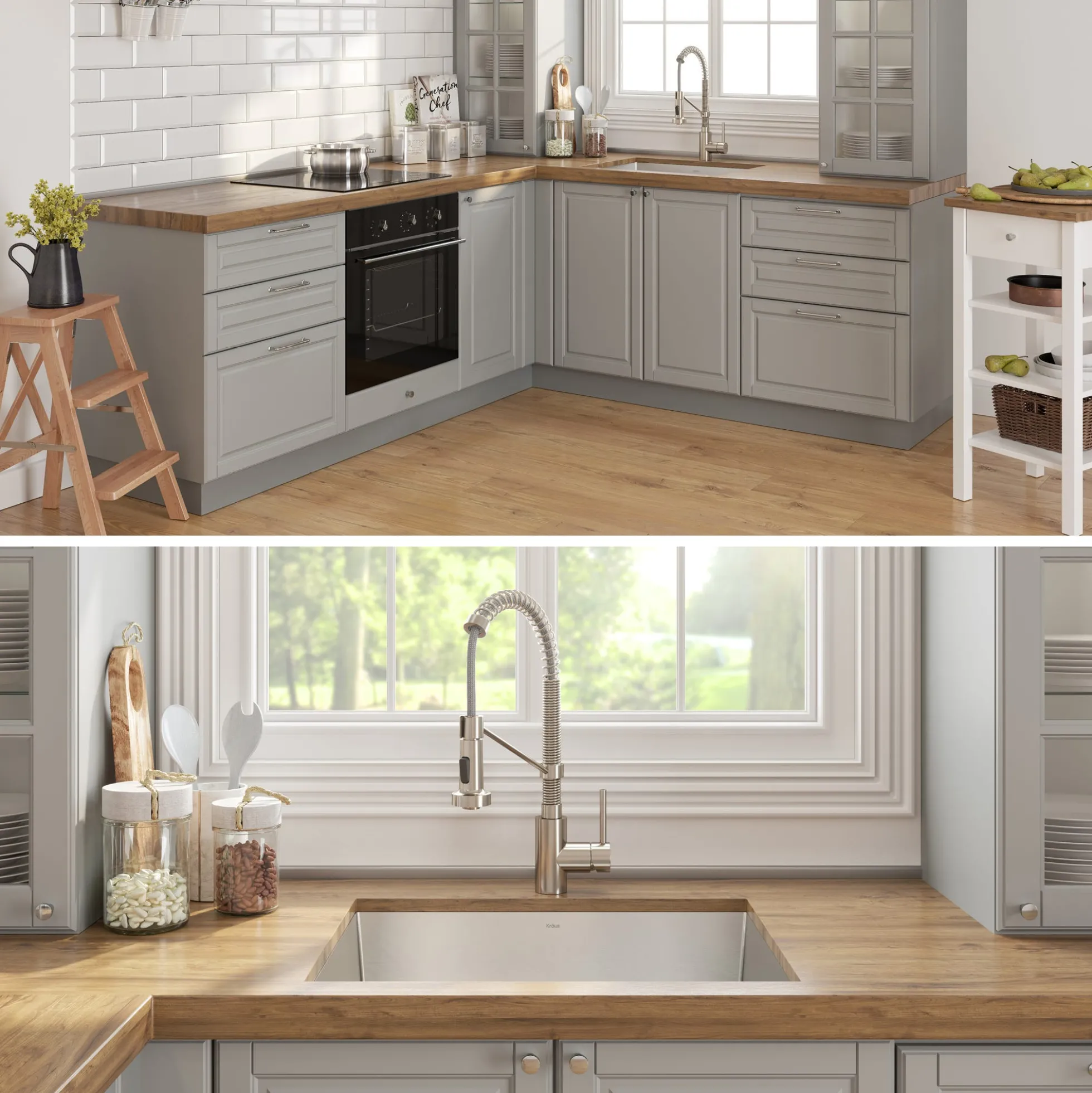 24" Undermount Utility Sink w/ Bolden Commercial Pull-Down Faucet and Soap Dispenser in Stainless Steel