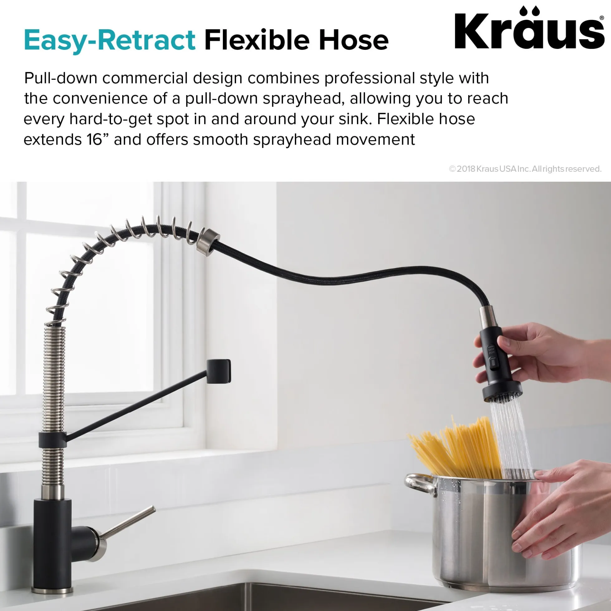 24" Undermount Utility Sink w/ Bolden Commercial Pull-Down Faucet and Soap Dispenser in Stainless Steel/Matte Black
