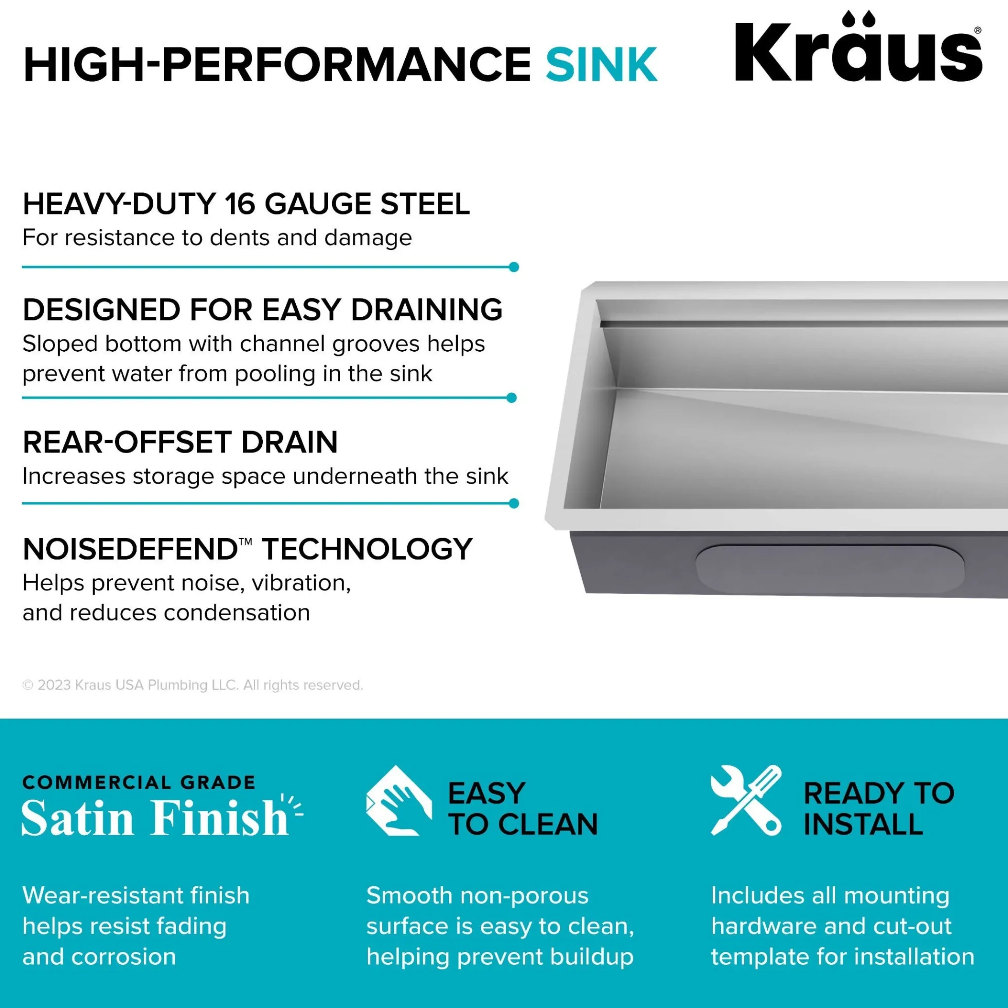 57" Undermount Workstation 16 Gauge Single Bowl Stainless Steel Kitchen Sink with 10 Accessories