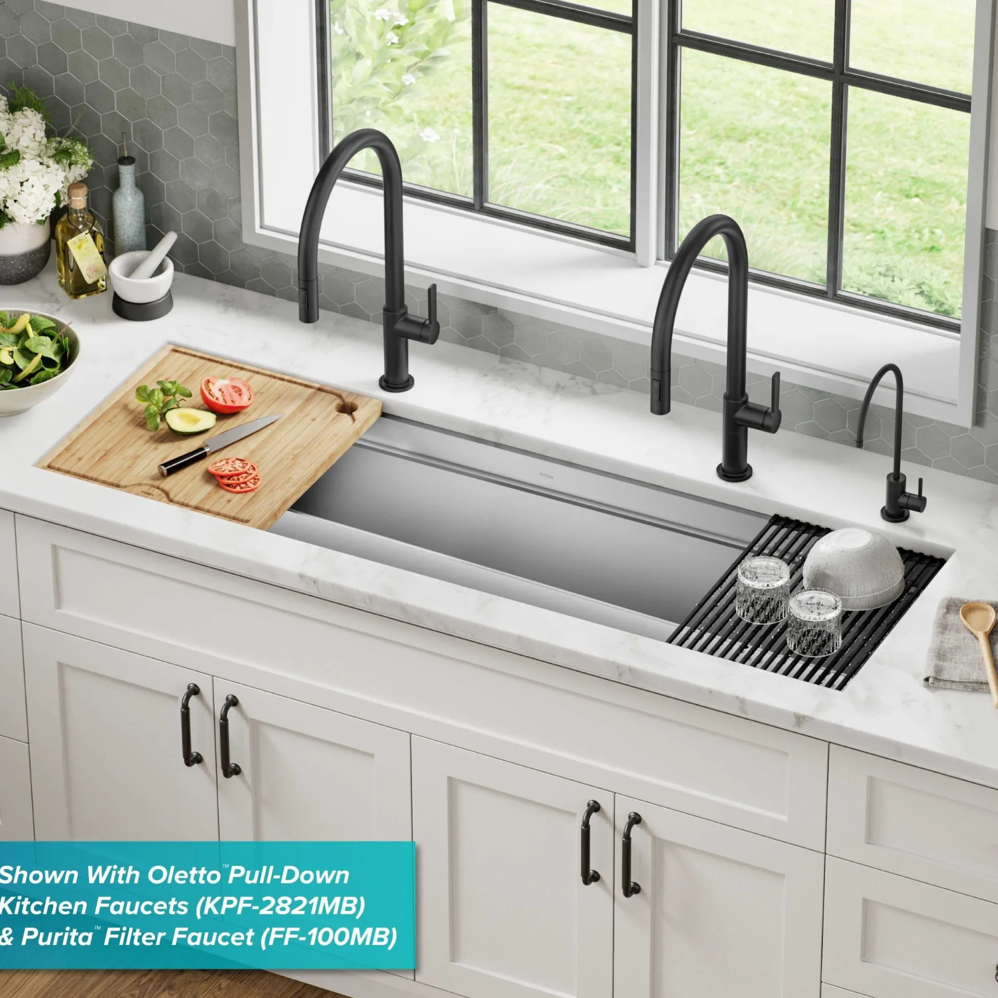 57" Undermount Workstation 16 Gauge Single Bowl Stainless Steel Kitchen Sink with 10 Accessories