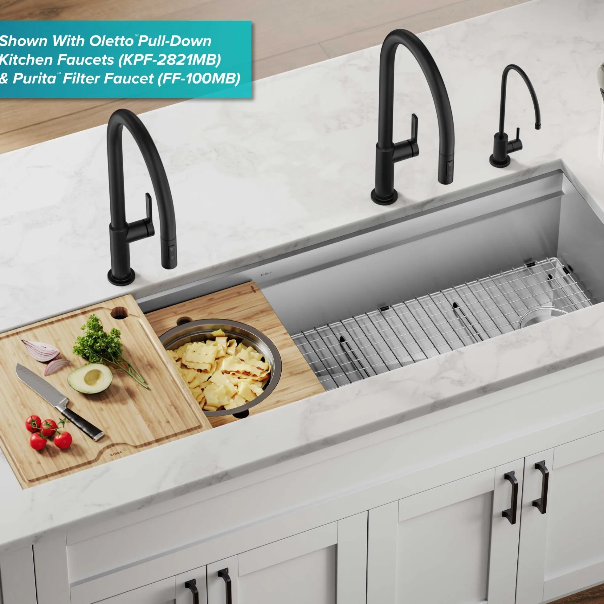 57" Undermount Workstation 16 Gauge Single Bowl Stainless Steel Kitchen Sink with 10 Accessories