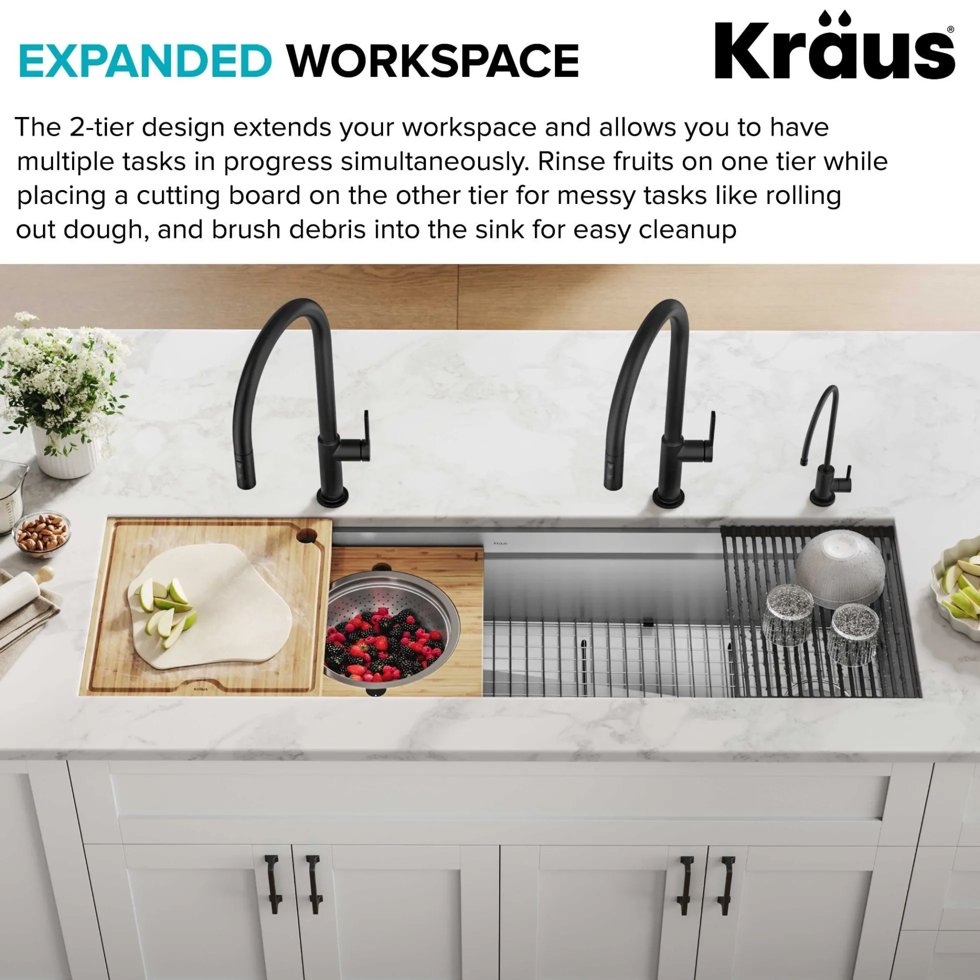 57" Undermount Workstation 16 Gauge Single Bowl Stainless Steel Kitchen Sink with 10 Accessories