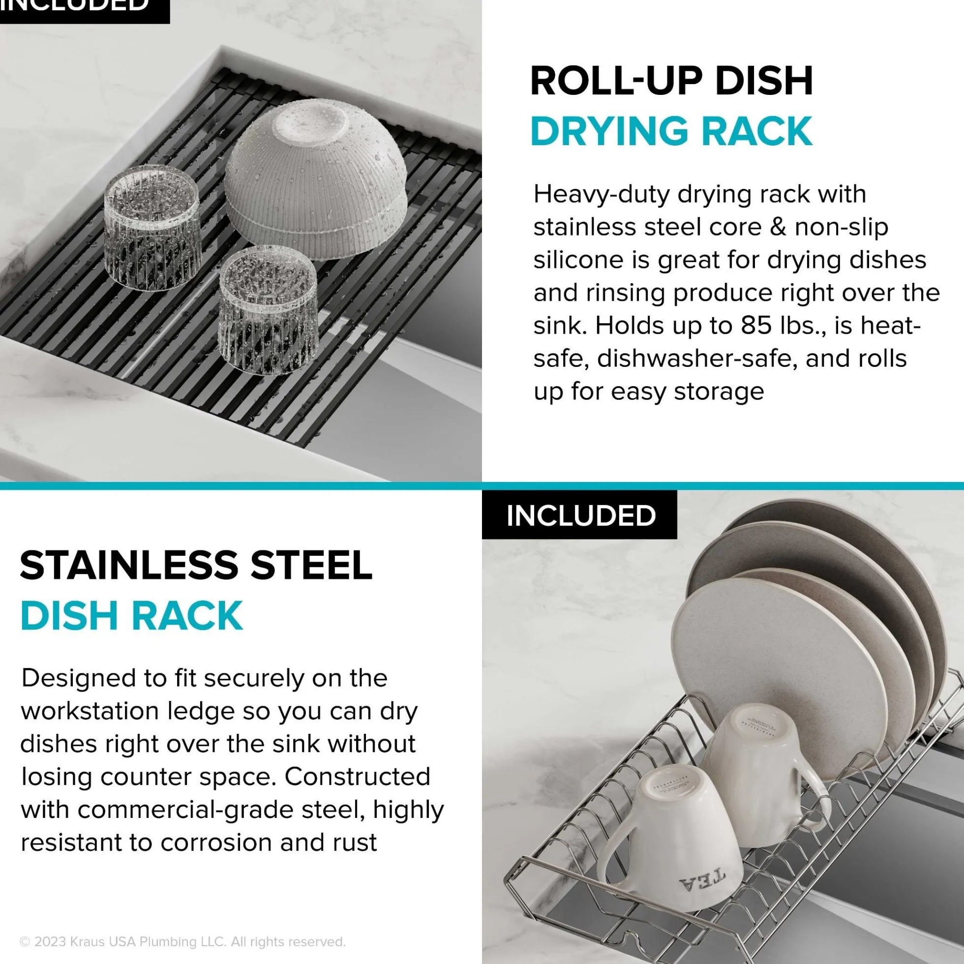 57" Undermount Workstation 16 Gauge Single Bowl Stainless Steel Kitchen Sink with 10 Accessories