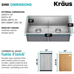 33" Undermount Workstation 16 Gauge Double Bowl Stainless Steel Kitchen Sink with Accessories