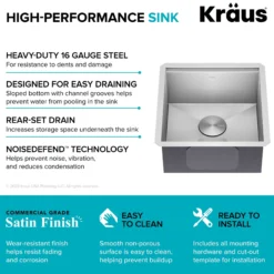 17" Undermount Workstation 16 Gauge Single Bowl Stainless Steel Bar Kitchen Sink with Accessories