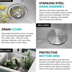 23" Undermount Workstation Single Bowl 16 Gauge Deep Laundry Utility Stainless Steel Kitchen Sink with Accessories