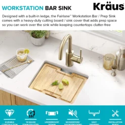 15”Undermount Workstation Single Bowl 18-Gauge Stainless SteelBarKitchen Sinkwith Accessories