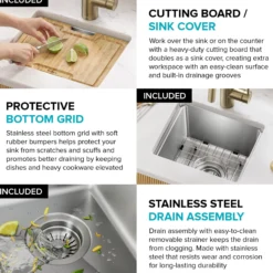 15”Undermount Workstation Single Bowl 18-Gauge Stainless SteelBarKitchen Sinkwith Accessories