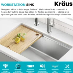 25”Undermount Workstation Single Bowl 18-GaugeStainless Steel Kitchen Sinkwith Accessories