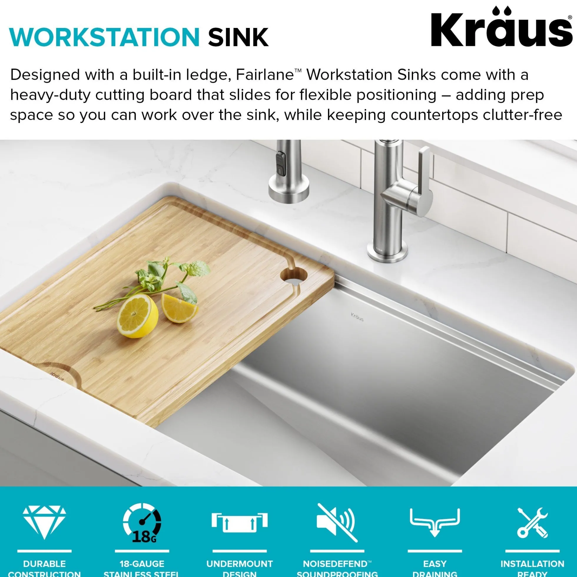 32” Undermount WorkstationSingle Bowl18-GaugeStainless Steel Kitchen Sinkwith Accessories